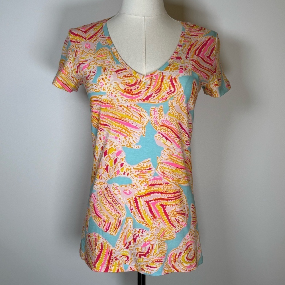 Lilly Pulitzer ‘Michele’ V-Neck Short Sleeve Cotton T-Shirt Women’s Size XS